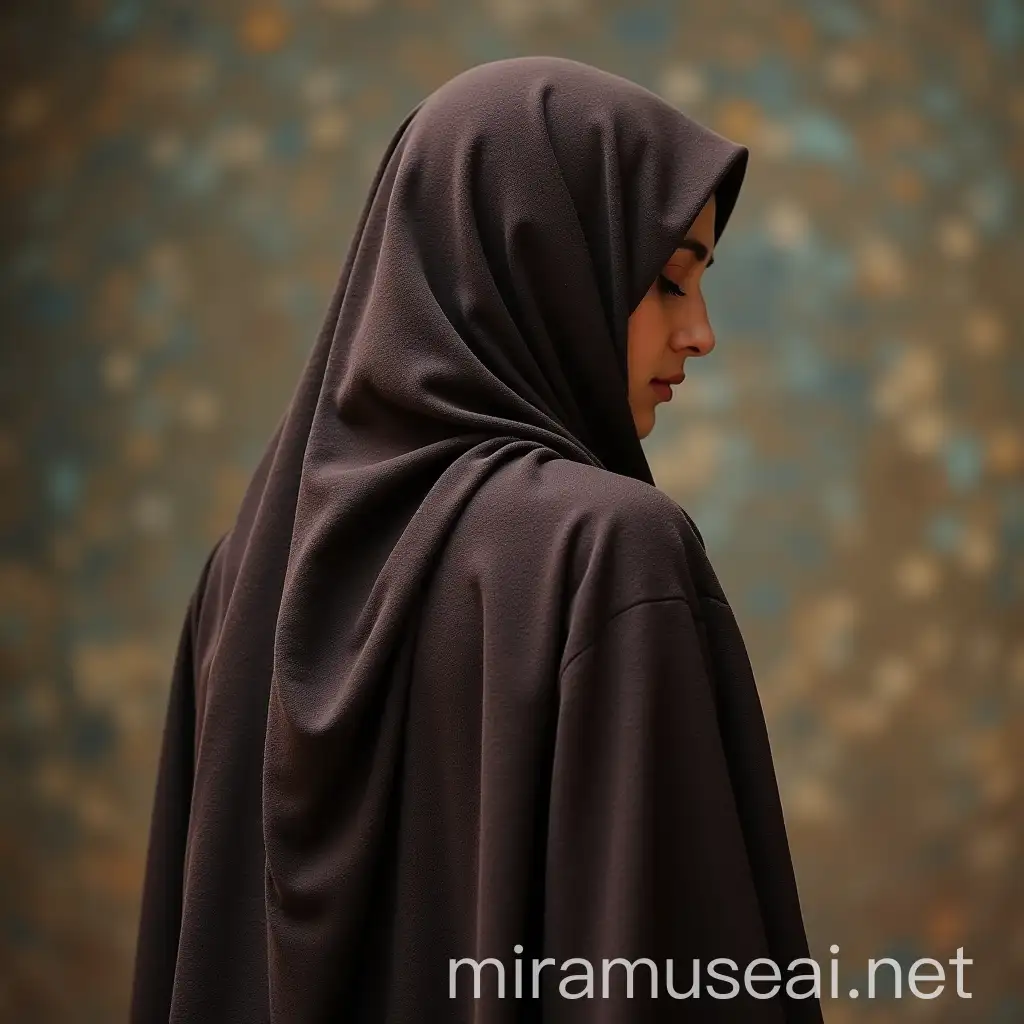 MiddleAged Shia Woman in Black Chador Back View