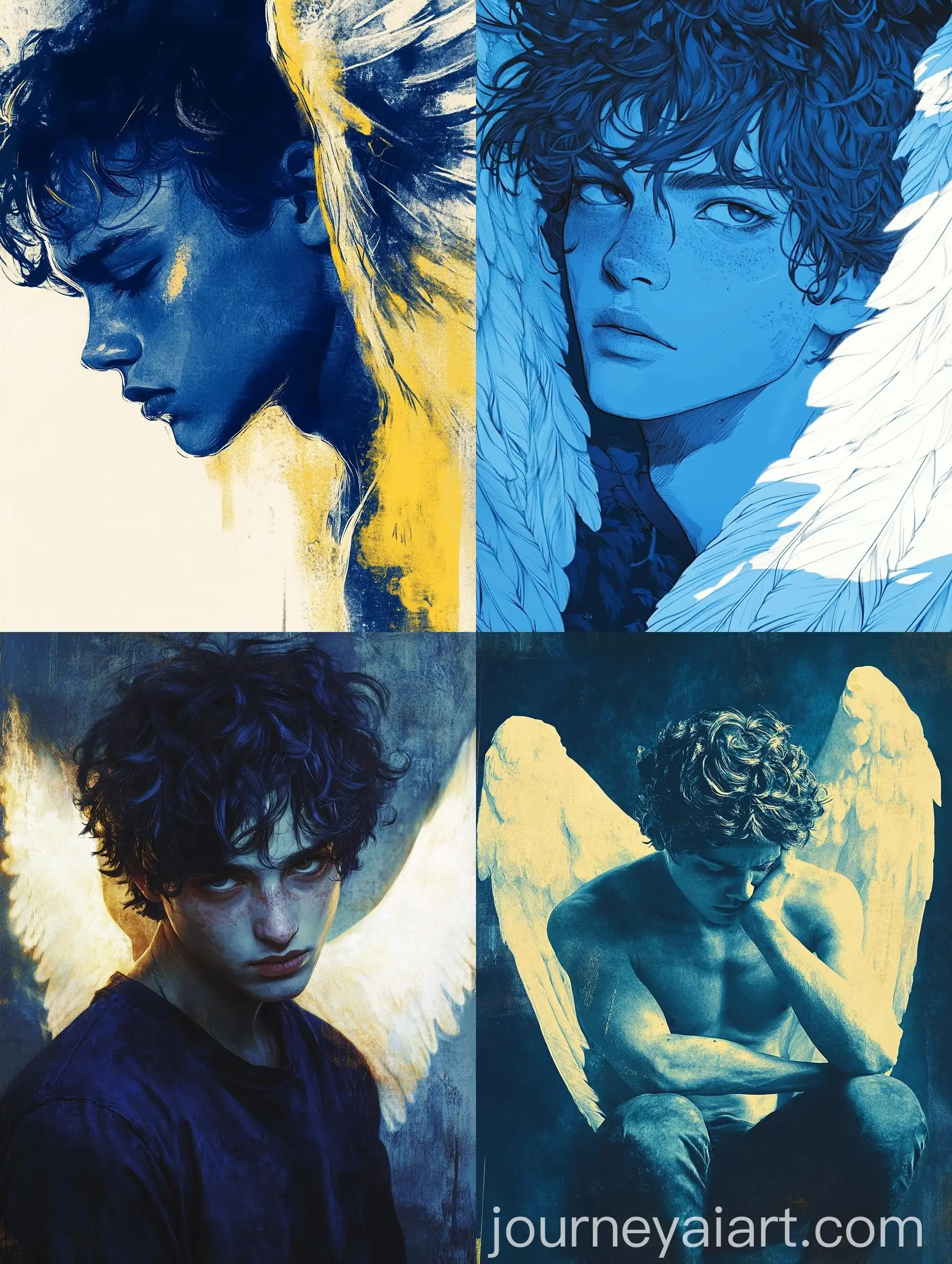 Melancholy-Angel-with-Big-White-Wings-in-Dark-Azure-and-Yellow-Style