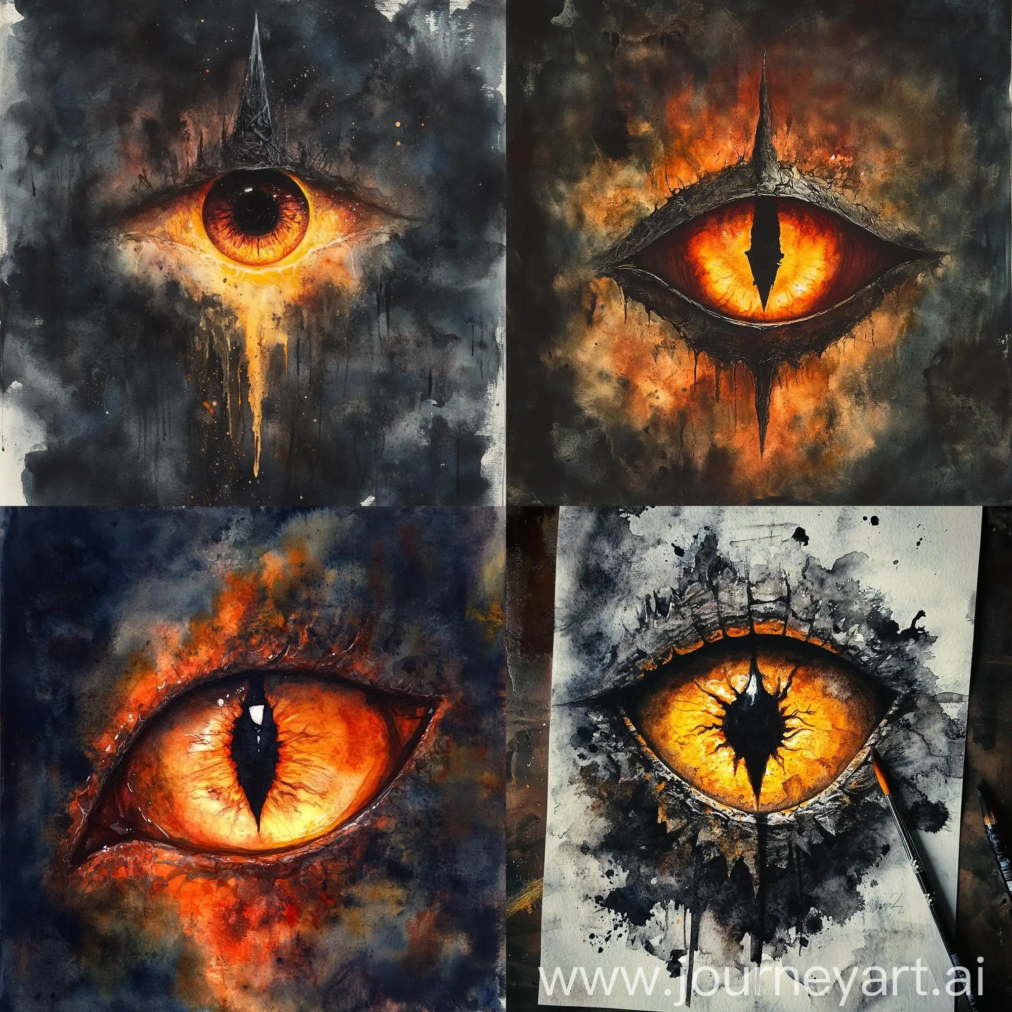 Saurons-Eye-on-Dark-Watercolor-Background