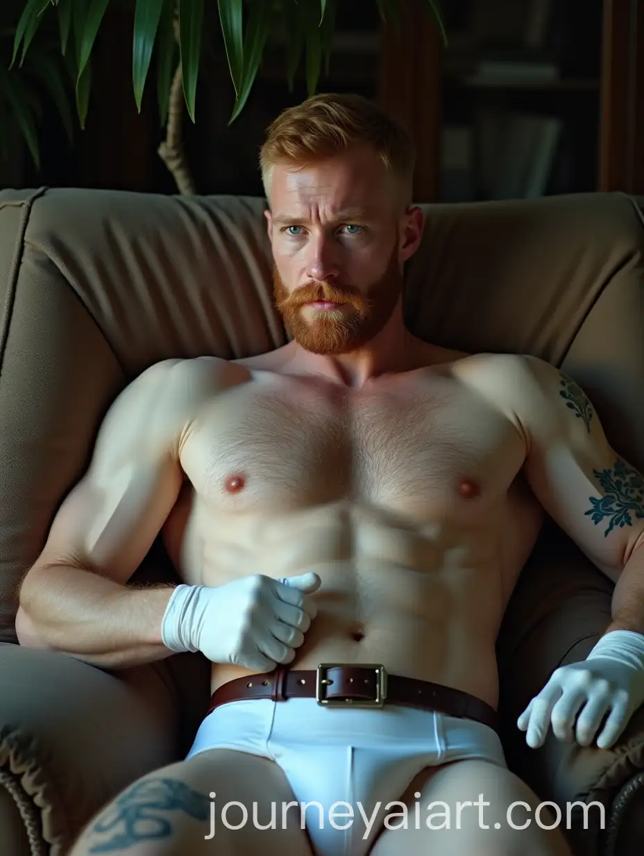 Mature-Ginger-Police-Officer-in-Relaxed-Pose-with-Blue-Light-Effect
