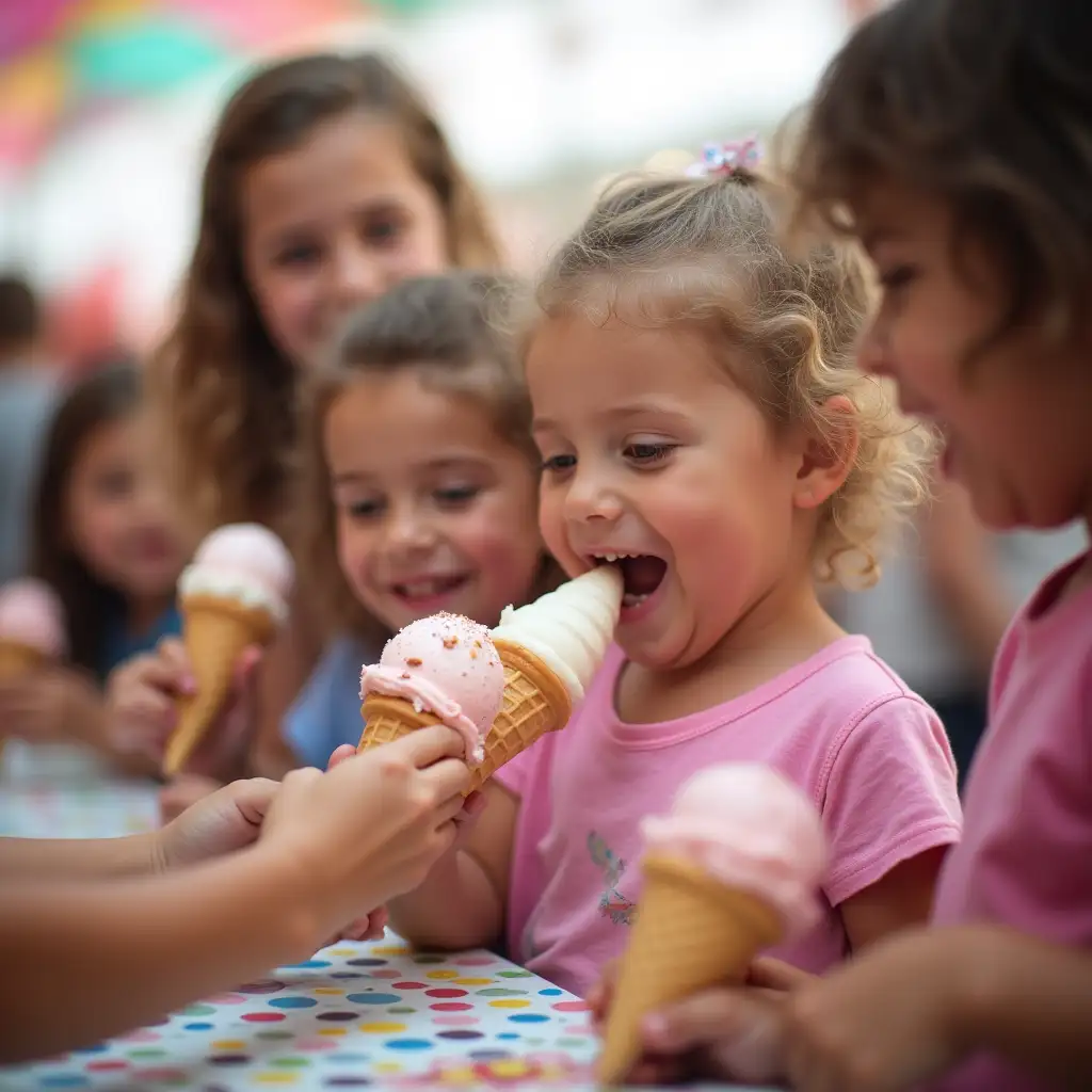 children happily receiving ice cream at a ice cream and popsicle festival