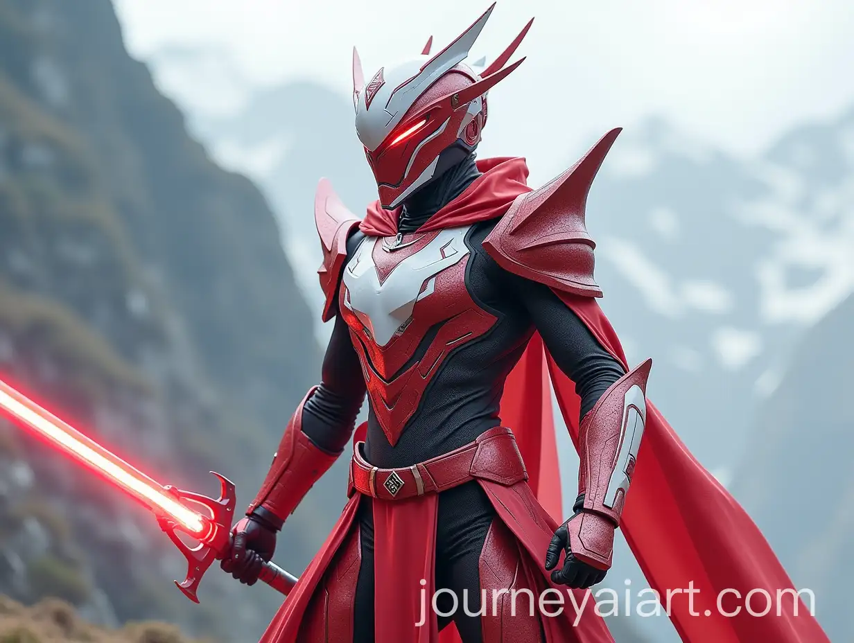Futuristic-Warrior-in-Dynamic-Pose-with-Saber-in-Mountainous-Setting
