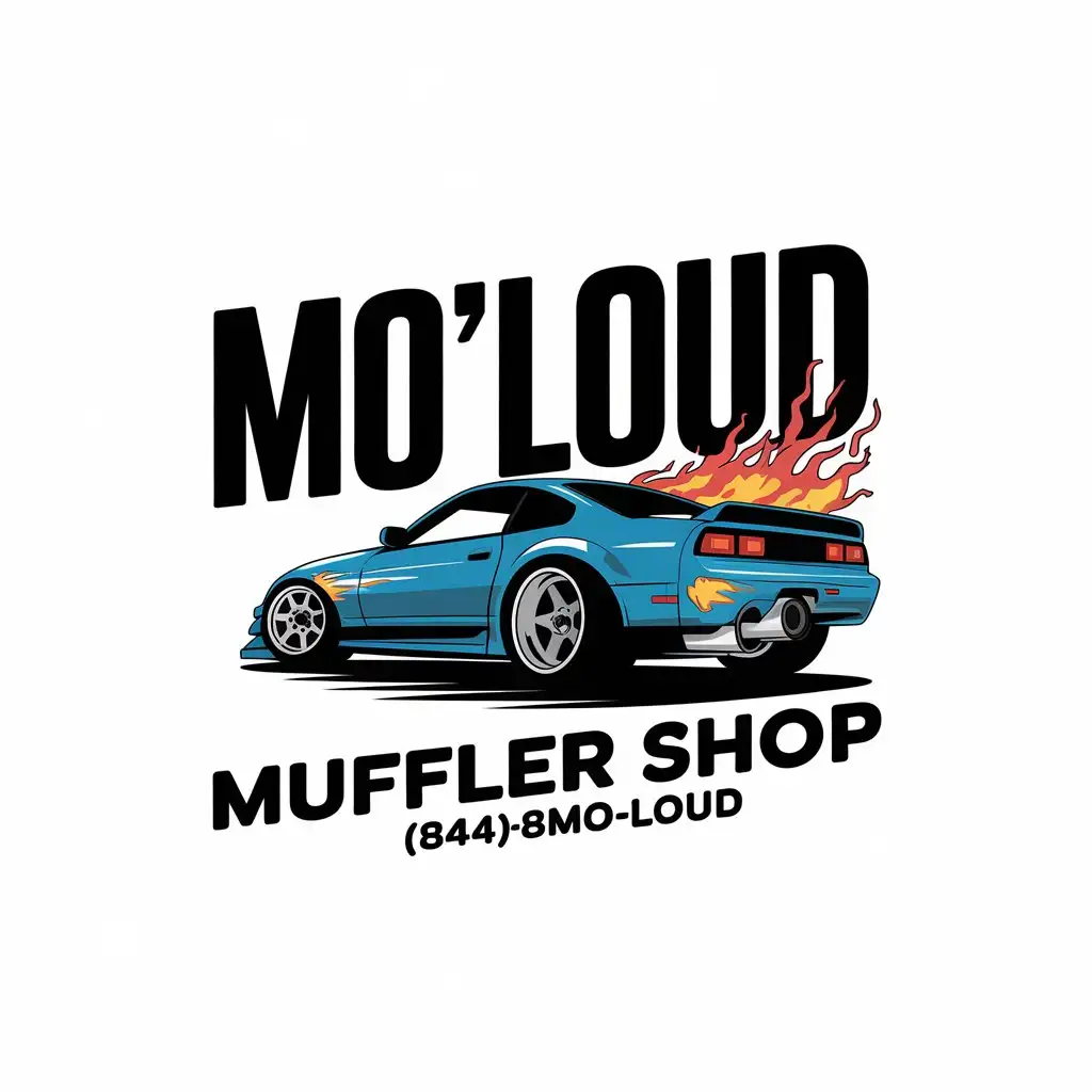 LOGO Design for Mo Loud Muffler Shop Vector Design Featuring a Drift Car with Flames