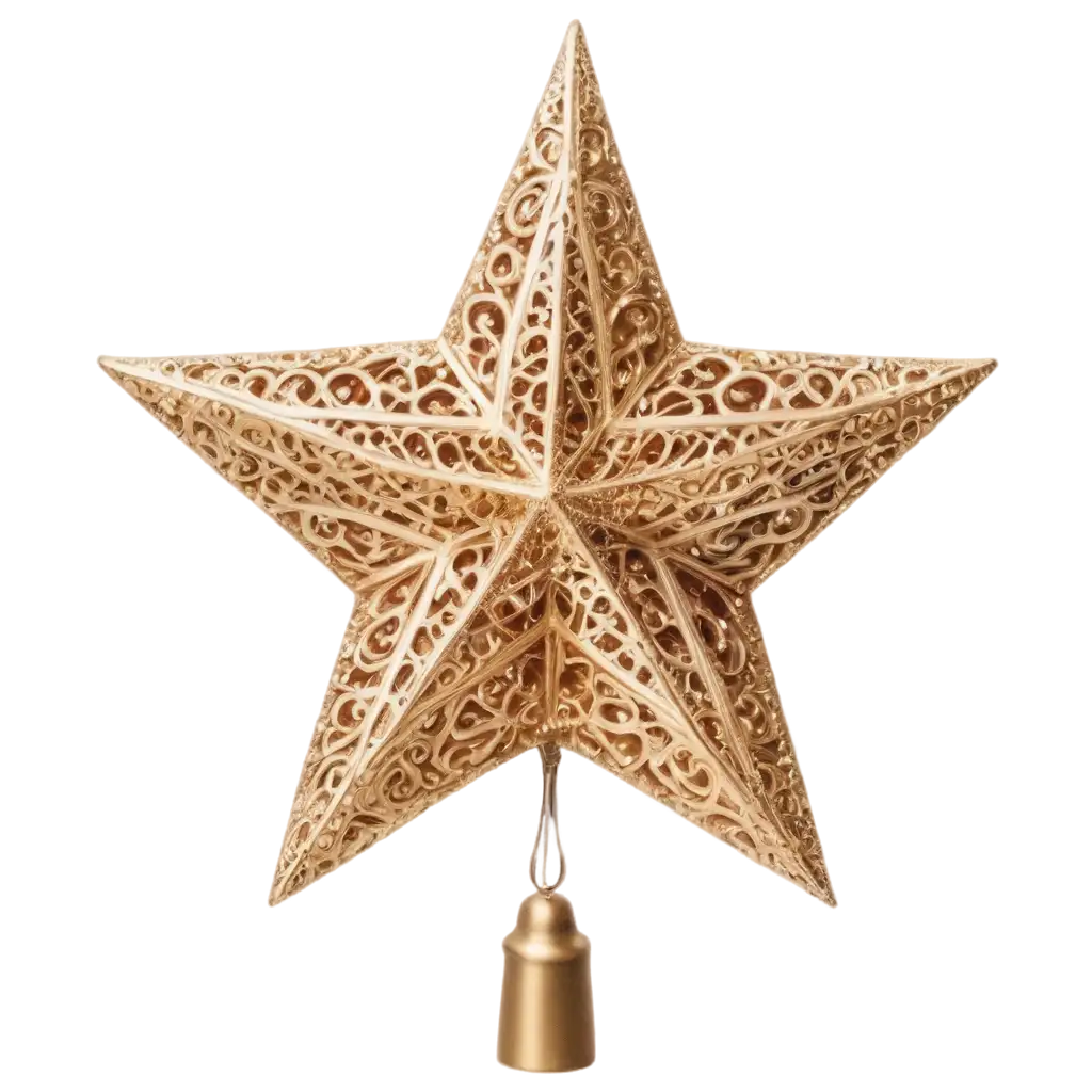 Golden-Star-Christmas-Tree-Topper-PNG-Image-with-Intricate-Detailing-and-Shimmering-Finish-for-HighQuality-Holiday-Graphics