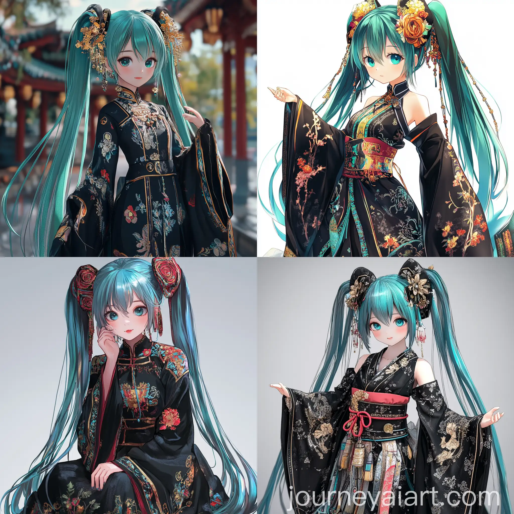 Anime-Character-Hatsune-Miku-in-Black-Vietnam-Ethnic-Brocade-Costume