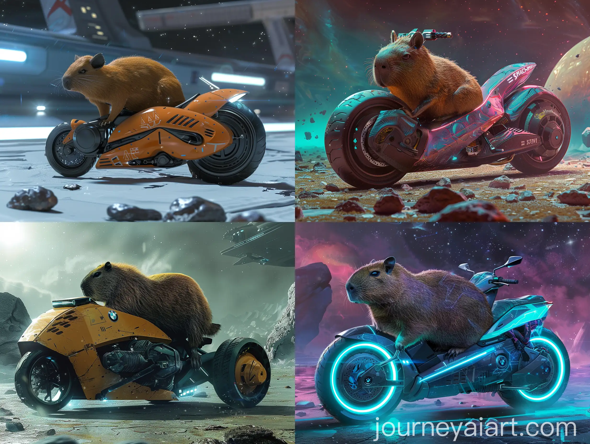 Smart-Capybara-Riding-Futuristic-BMW-CE04-Scooter-in-Space-Landscape