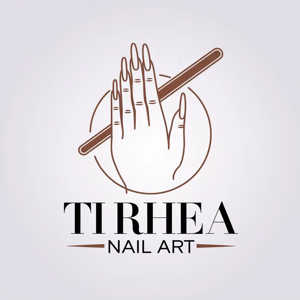 a vector logo design,with the text "Ti Rhea nail art", main symbol:Hand,Minimalistic,be used in Nails industry,clear background