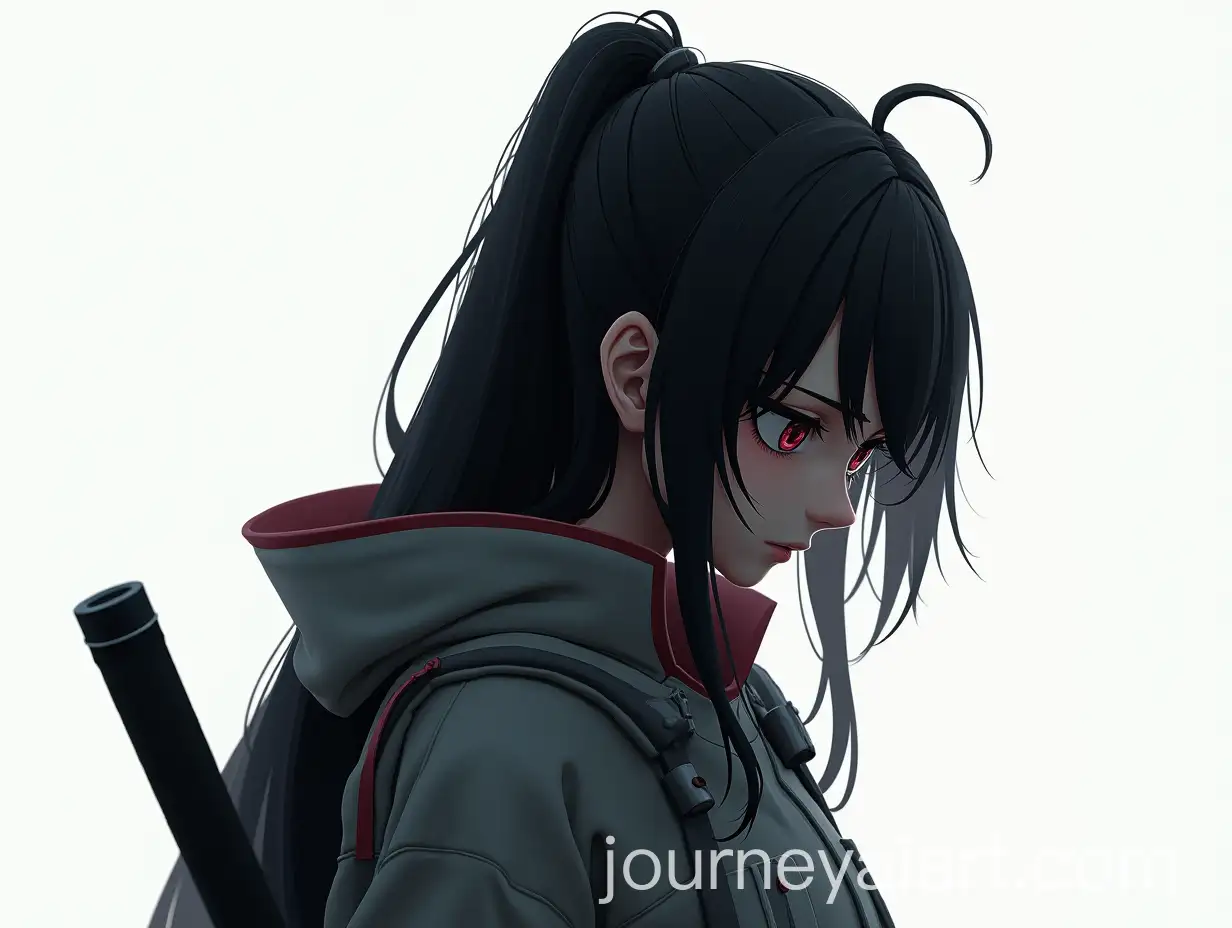 Cyber-Samurai-Girl-with-Head-Down-in-Monotone-Light