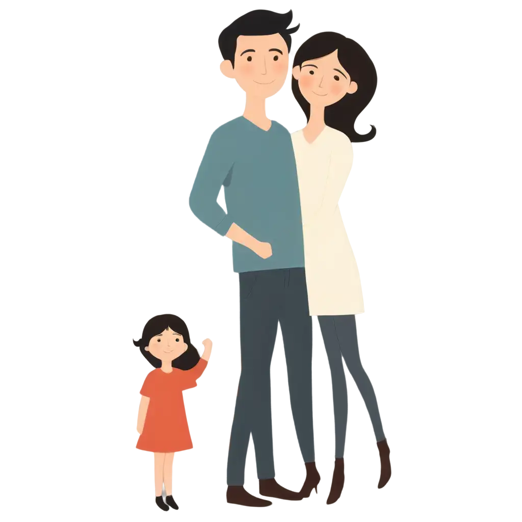 a father and a mother looking forward, minimalist style as if it were a drawing, simple design