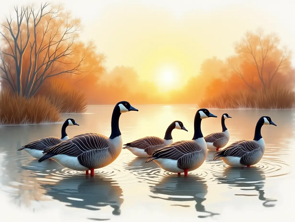 Canadian Geese Gathering in Marsh at Sunrise on a Breezy Fall Day