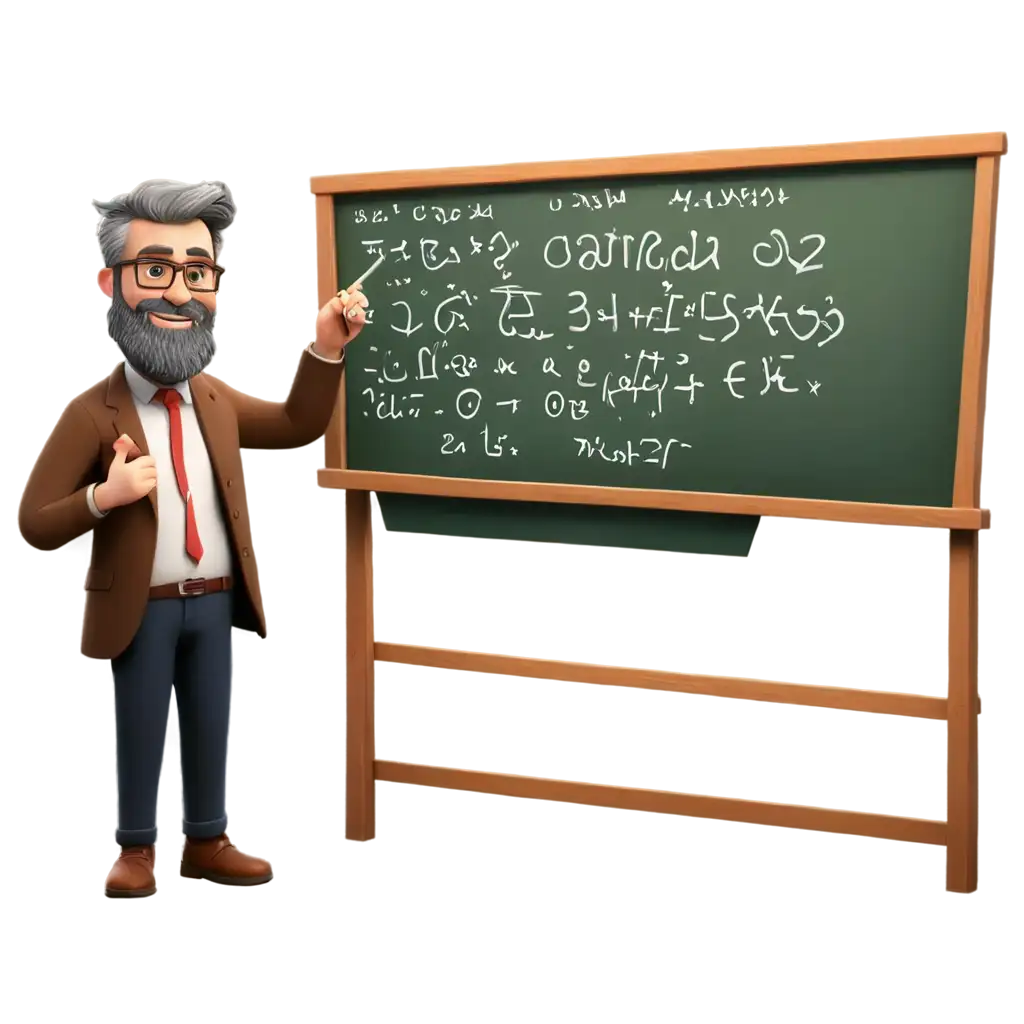 Cartoon-Bearded-Professor-Writing-Formulas-on-Classroom-Board-Educational-PNG-Illustration