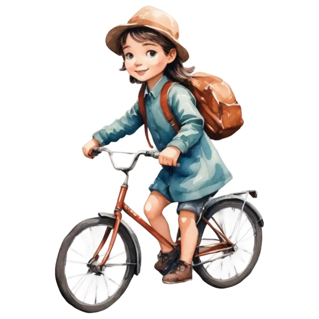 Cartoonish-Illustration-Child-Riding-Bicycle-in-Village-PNG-Image