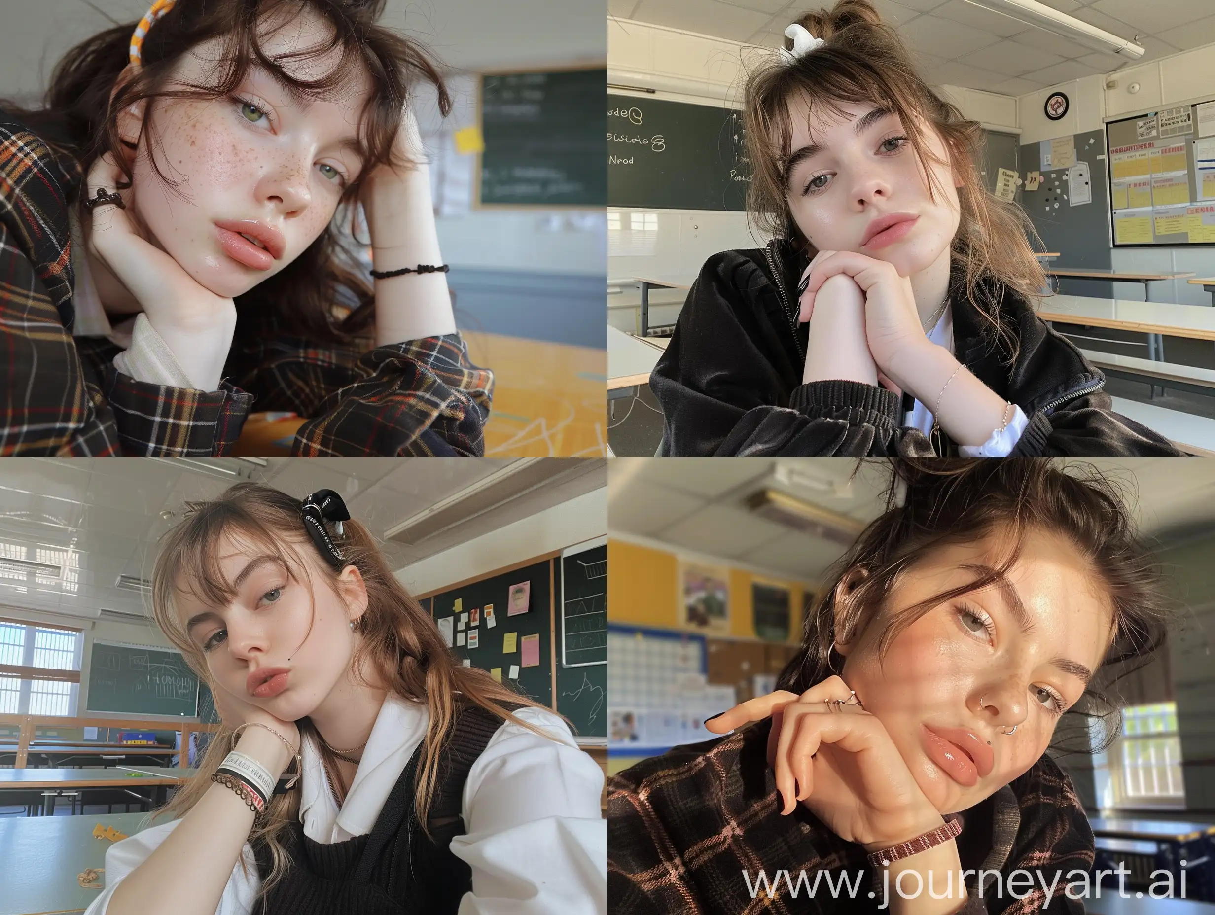 Adorable-British-Schoolgirl-Selfie-in-Classroom-No-Makeup