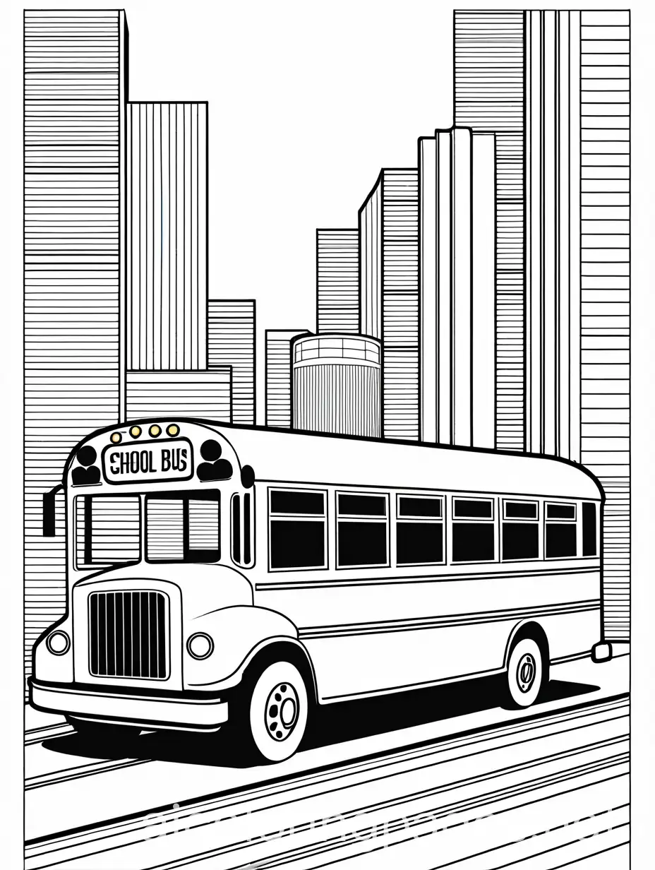 Create School bus and few students are setting in the bus. Image should be Black and white.  Image should be clear and Understandable. she looking like an angel. Age group 3+. Its great Image but I don't want background I want only Road and one Building., Coloring Page, black and white, line art, white background, Simplicity, Ample White Space. The background of the coloring page is plain white to make it easy for young children to color within the lines. The outlines of all the subjects are easy to distinguish, making it simple for kids to color without too much difficulty