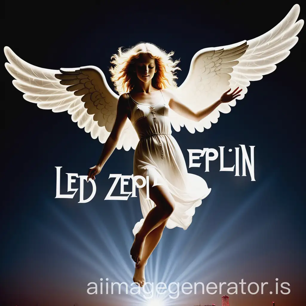 a flying angel with writing on top of LED ZEPPELIN