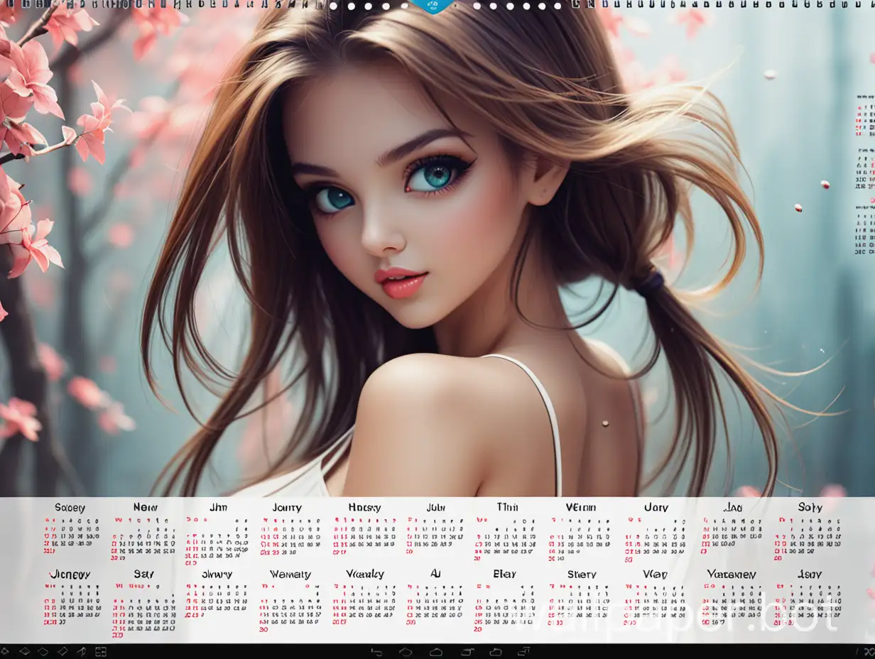 Animated dynamic wallpaper calendar with pretty girls that updates automatically