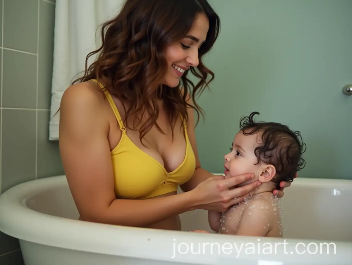 Young-Iranian-Mother-Bathing-Her-Baby-in-a-Tub
