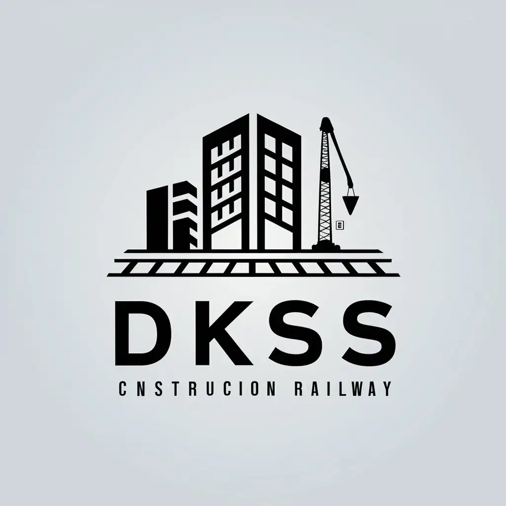 a vector logo design,with the text "DKSS", main symbol:Building, iron railway,Moderate,be used in Construction industry,clear background