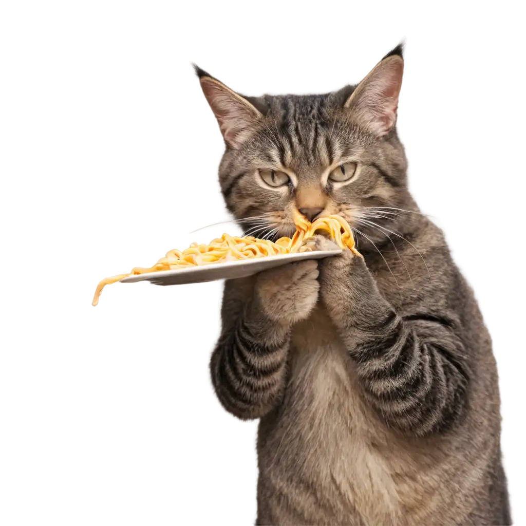 Cat-Eating-Noodles-PNG-Image-Playful-Feline-Enjoying-a-Delicious-Meal