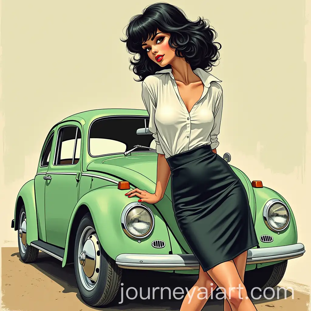 Adrienne-Barbeau-Leaning-Against-a-Classic-Volkswagen-Beetle