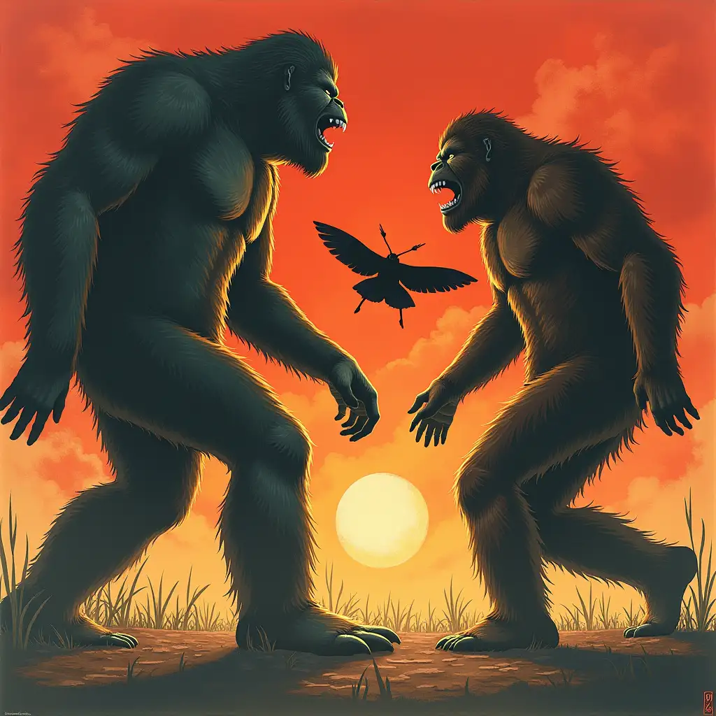 Bigfoots fighting mothmans, Soviet propaganda Poster