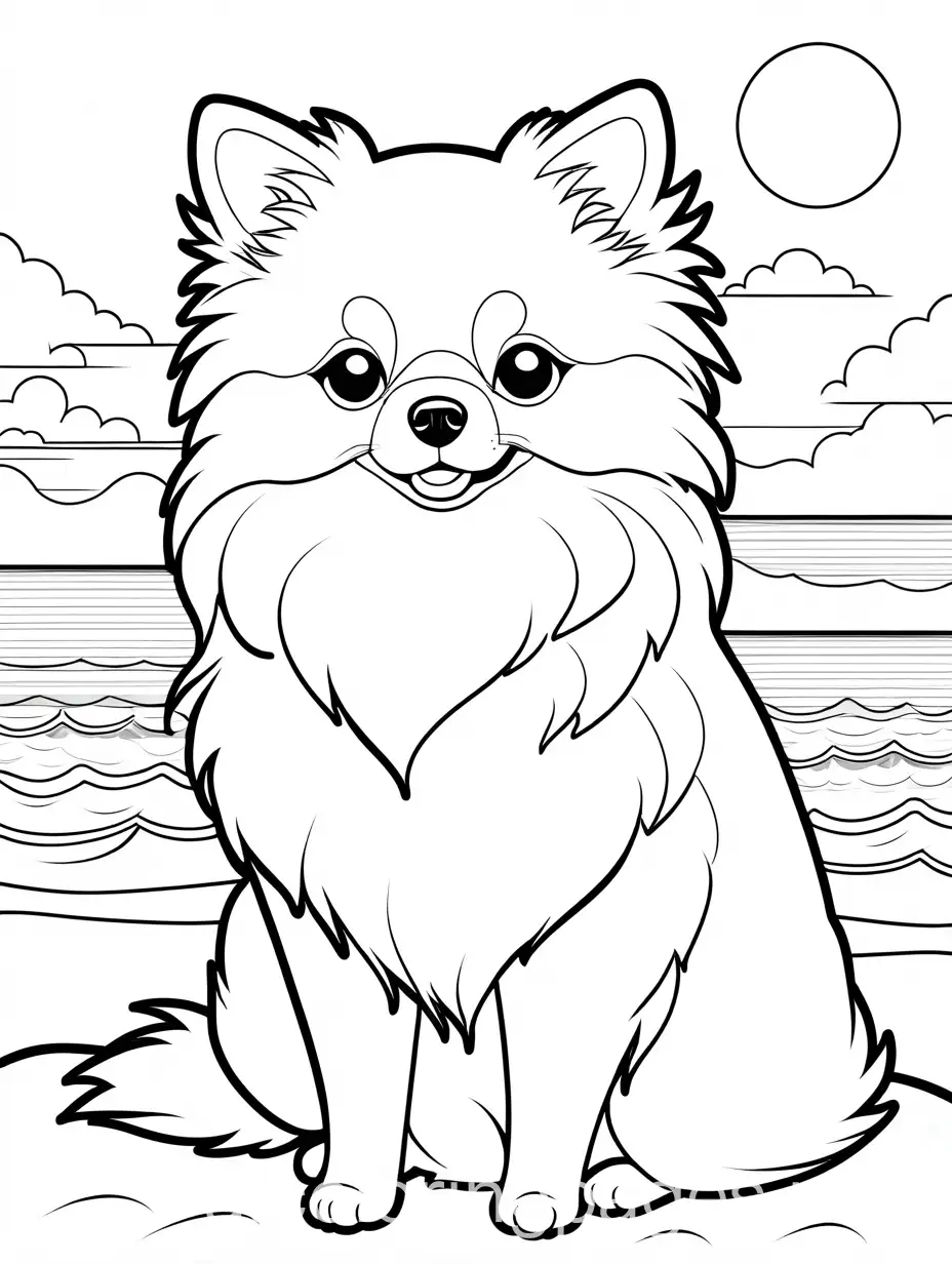 Playful-Pomeranian-Enjoying-a-Day-at-the-Beach-Coloring-Page