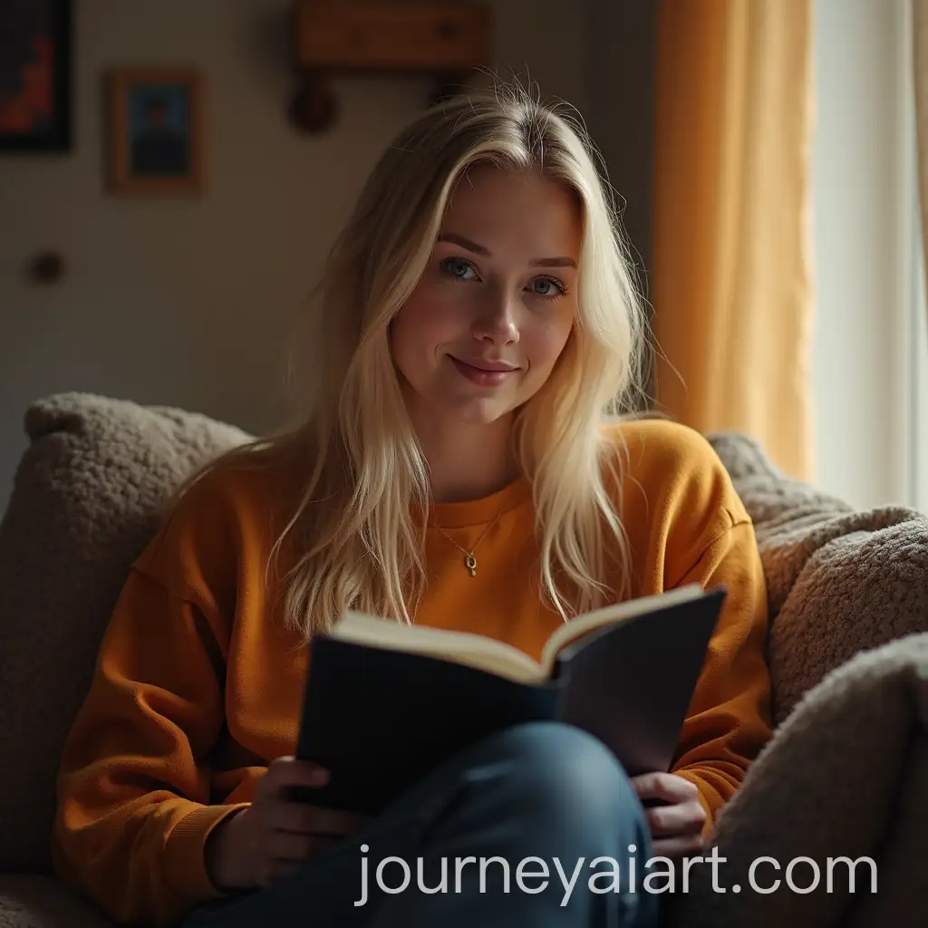 Blonde-33YearOld-Girl-Producer-Working-in-Cozy-Apartment-with-Notebook