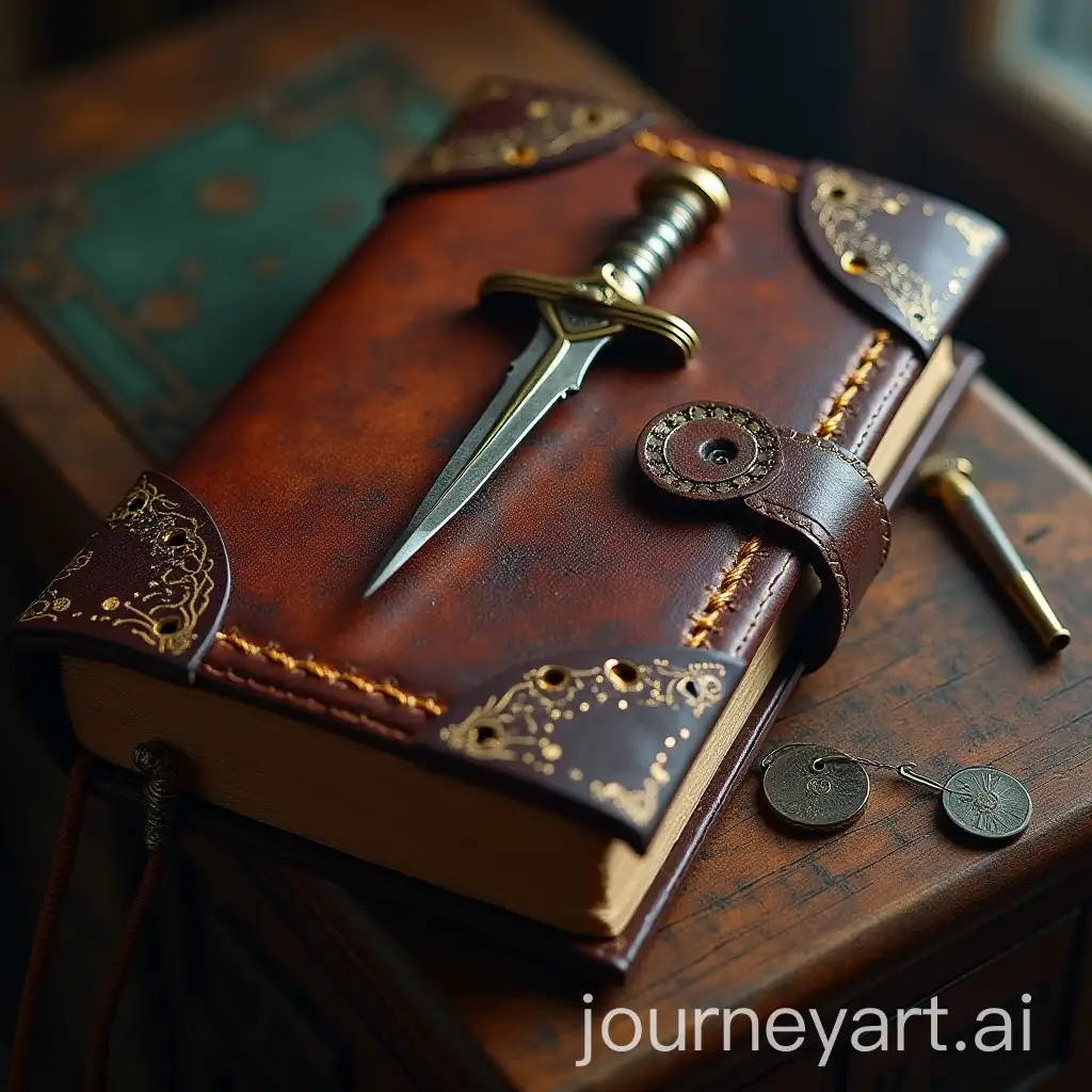 SteampunkInspired-Leather-Notebook-with-Magical-Elements-and-a-Sword