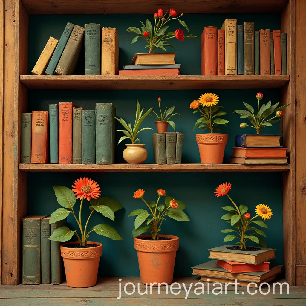 Bookshelf-with-Books-Growing-Like-Plants-in-Rene-Magritte-Art-Style