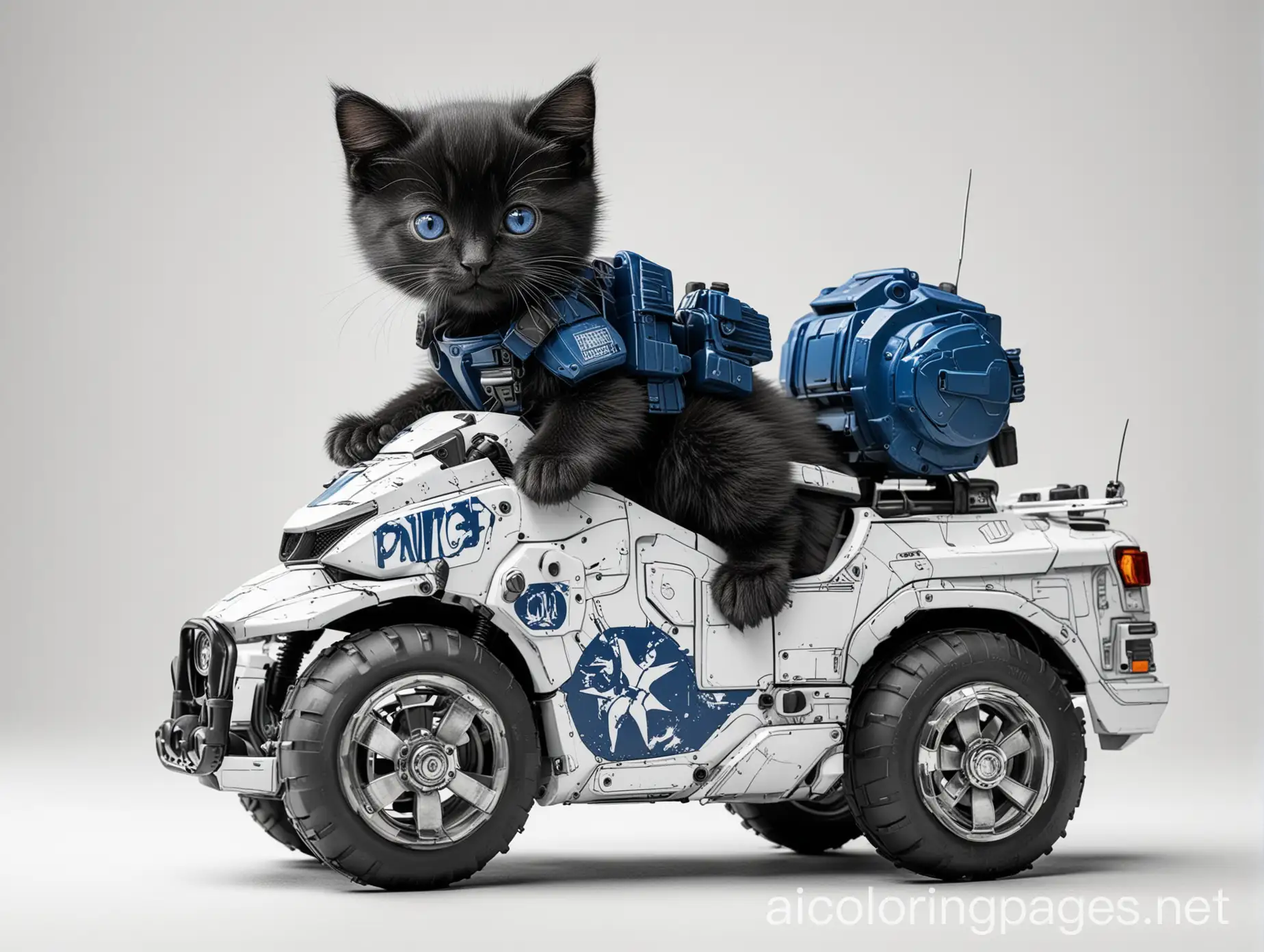 Black-Kitten-Riding-Mech-Gear-Police-Cruiser-Coloring-Page