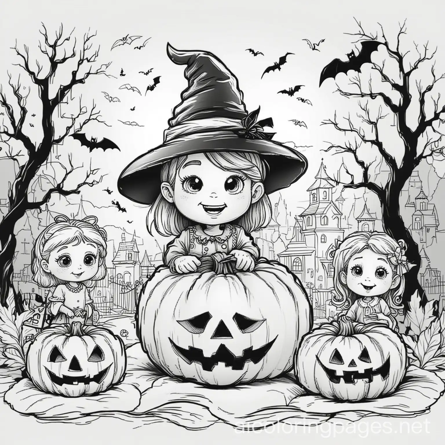 Childrens-Halloween-Coloring-Page-with-Simple-Line-Art-on-White-Background