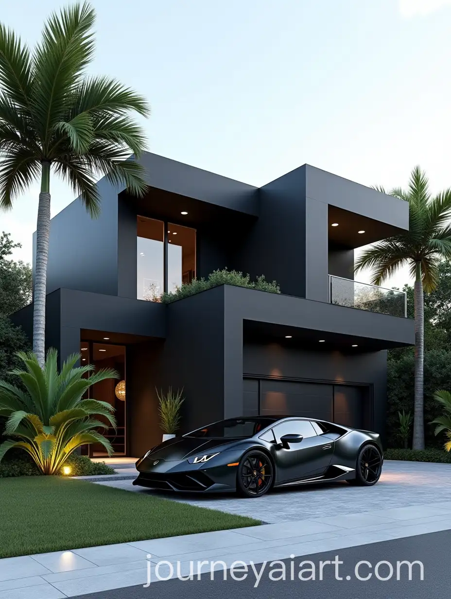 Luxurious-UltraModern-Mansion-Exterior-in-Miami-with-Lamborghini