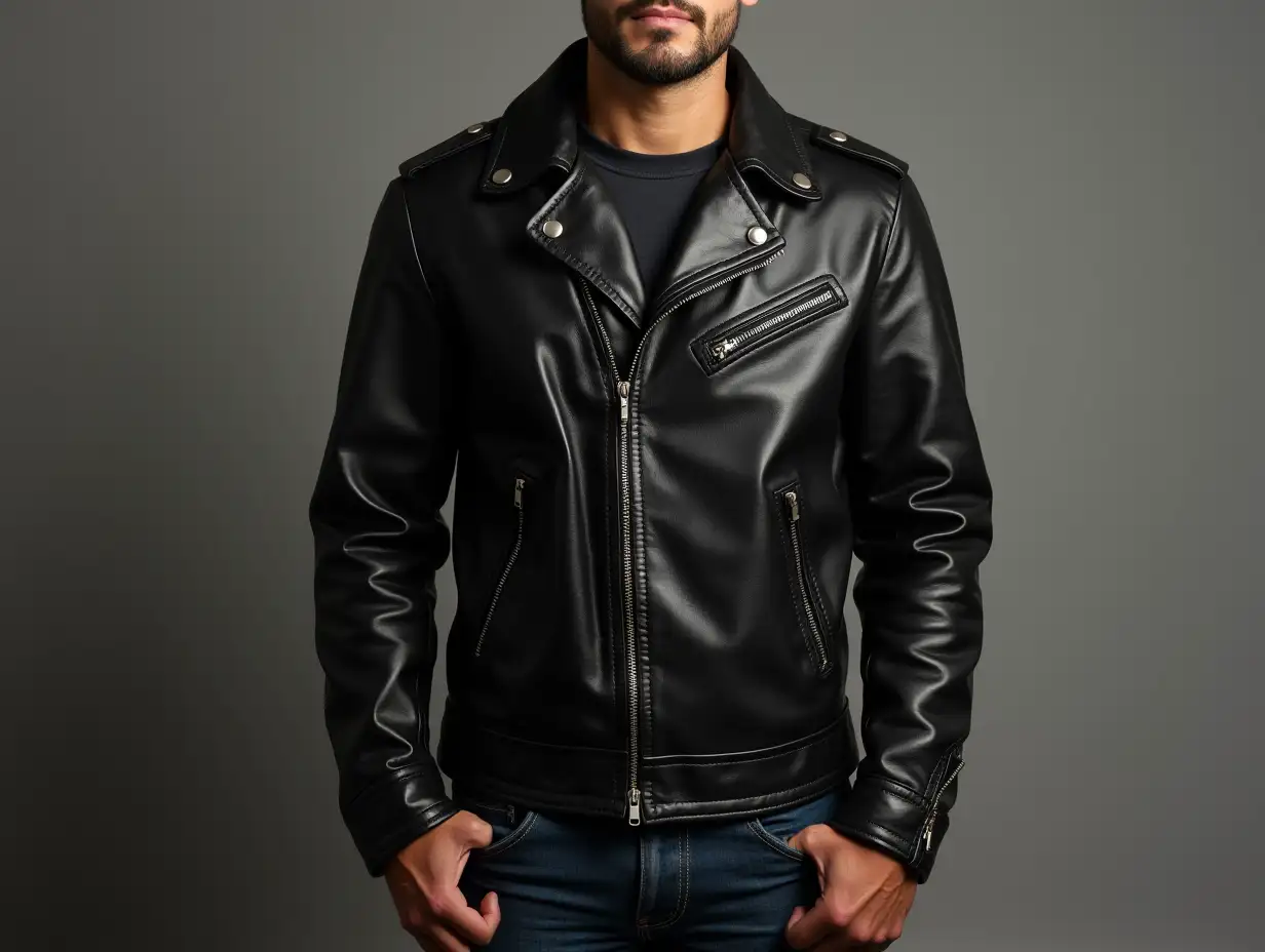 i need a man black leather jacket cover picture of jacket  without any model for my amazon and i need that design which have not taken anyone in the world i need the most expensive and attractive design of jacket 2 different agle to take picture