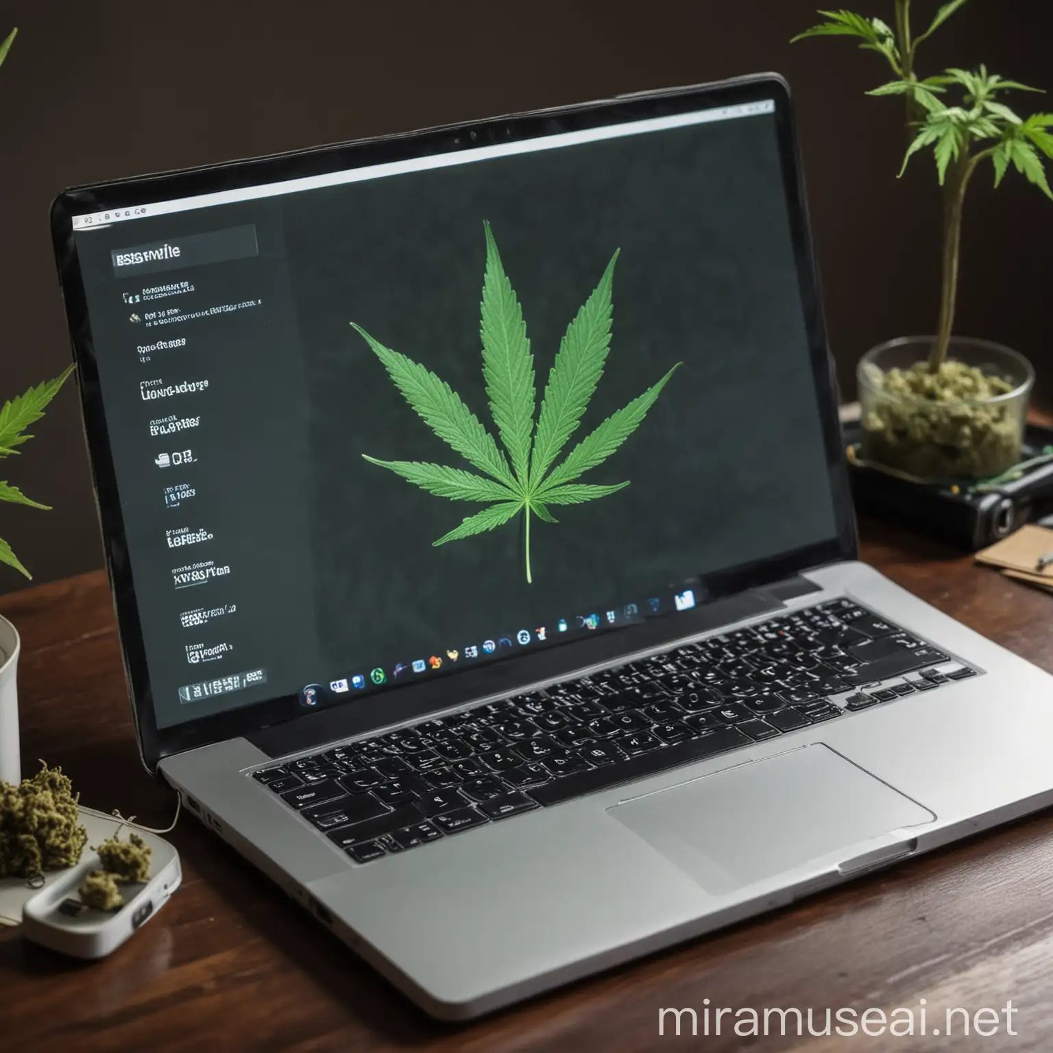 Person Using Cannabis with Laptop and Smartphone