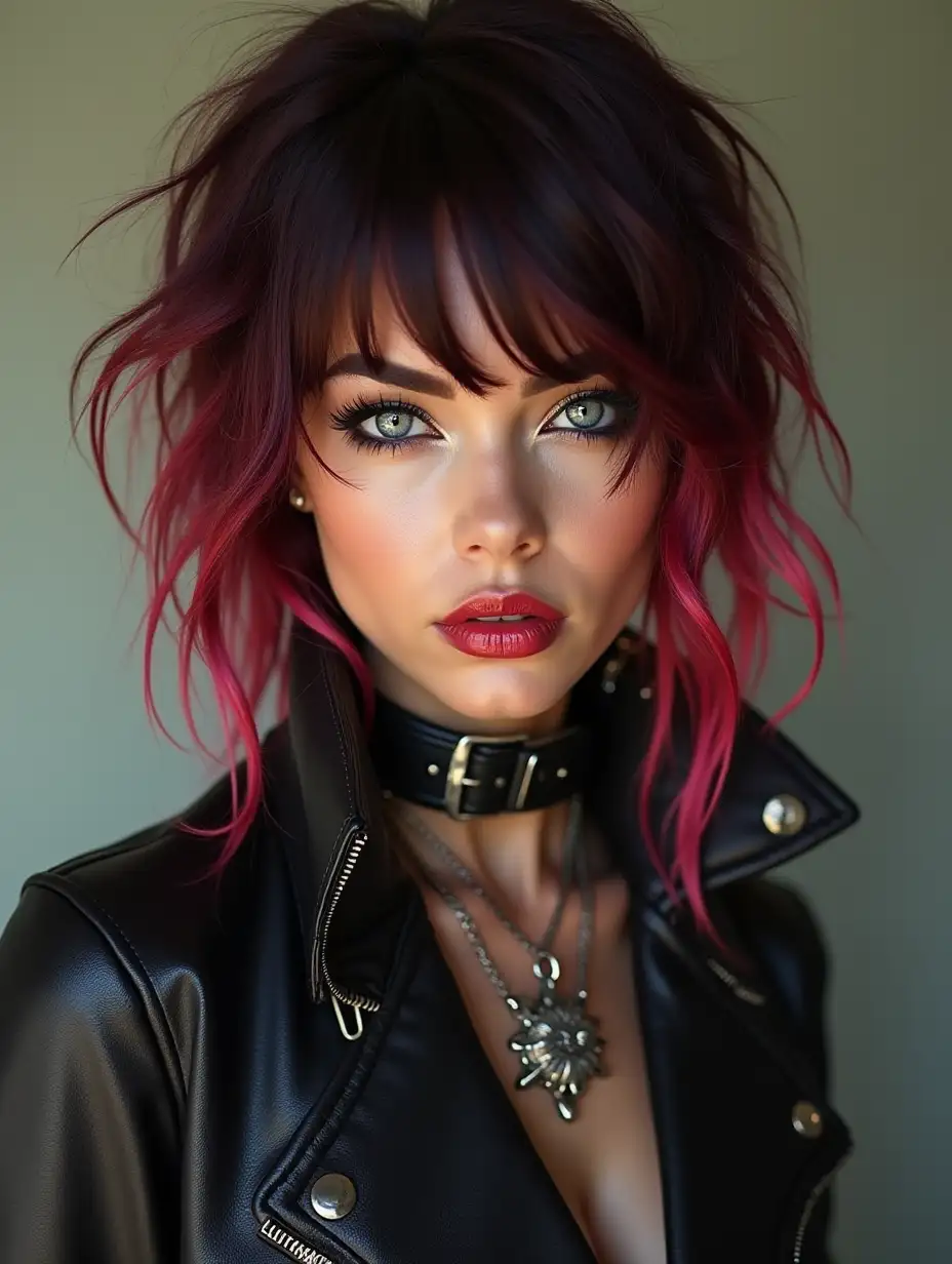 Generate an ultra-realistic photograph of a stunning punk-inspired woman...