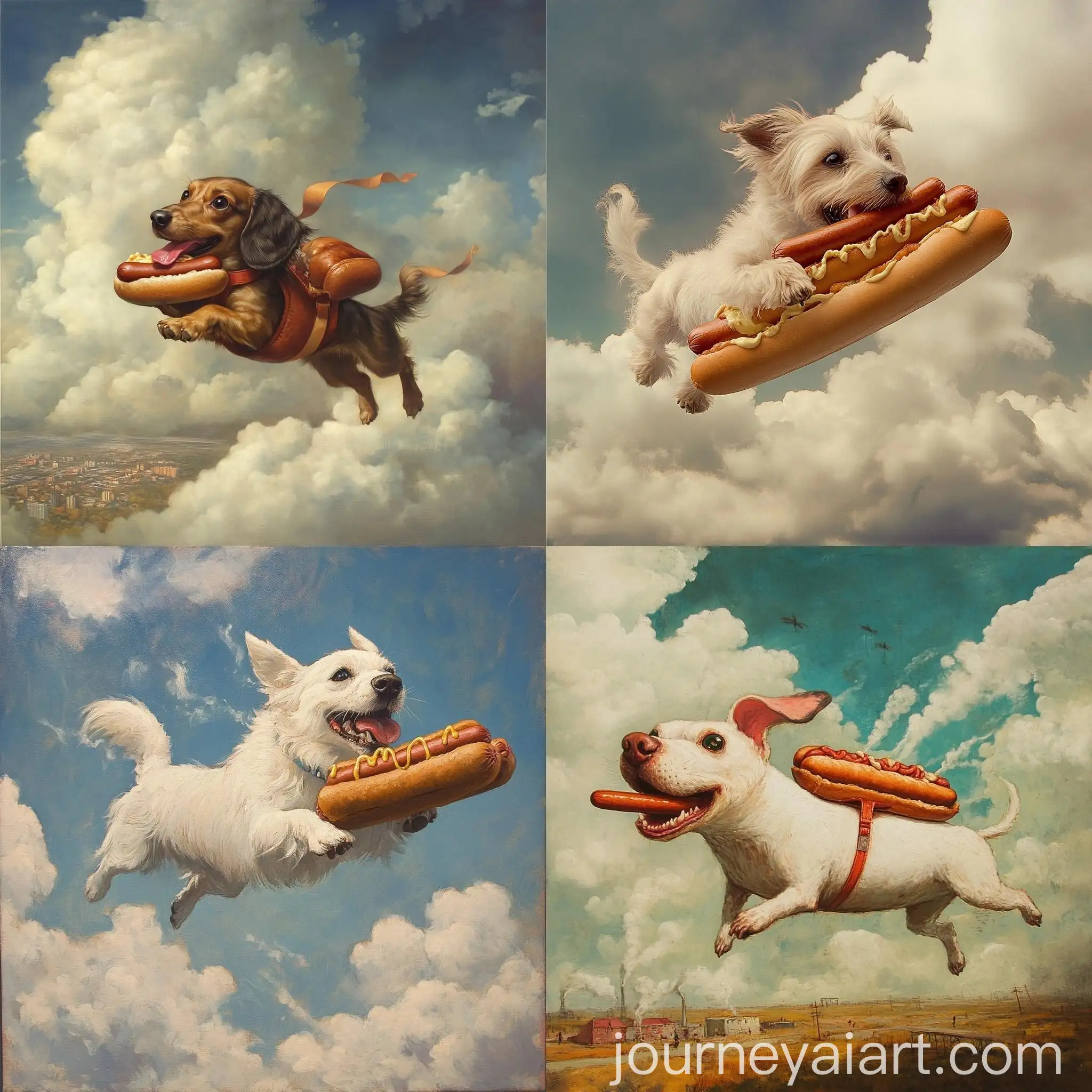Flying-Dog-Eating-Hot-Dogs-in-Urban-Park