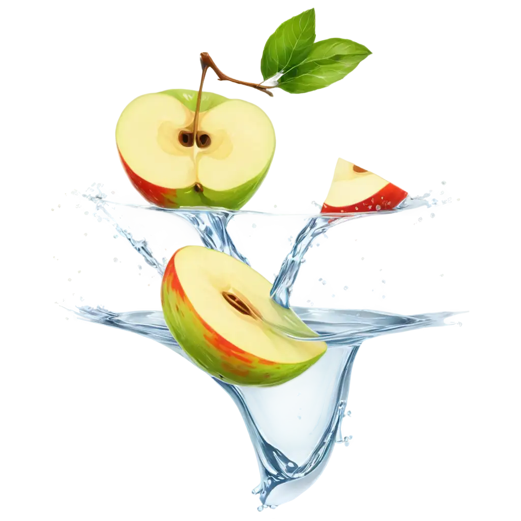 Beautiful-PNG-Illustration-of-Sliced-Apples-Flying-in-Water-Stunning-Visual-for-Creative-Projects