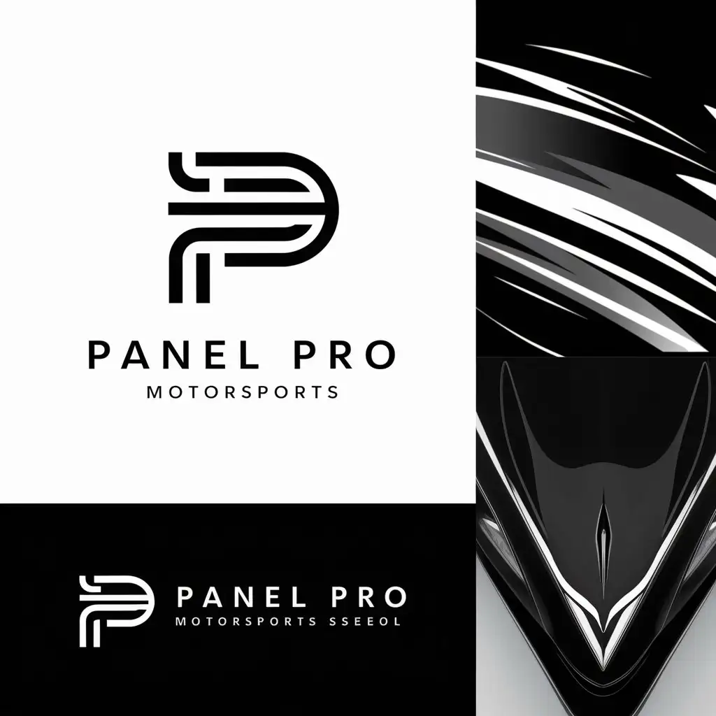 LOGO Design for Panel Pro Sleek Modern Black and White Motorsports Logo with Racing Stripes Theme