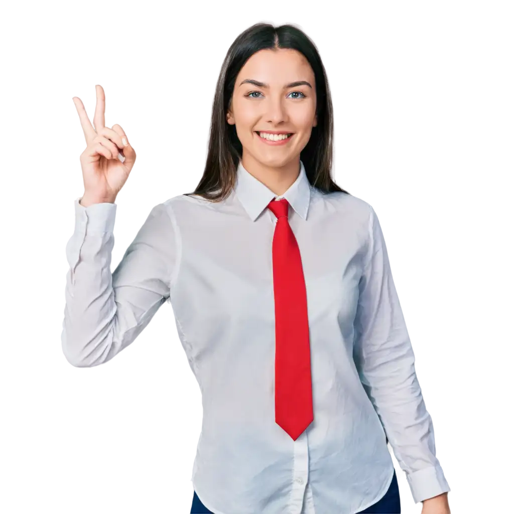 RECEPTIONIST WOMAN IN A WHITE BLOUSE AND RED TIE WITH A CELLPHONE IN HAND