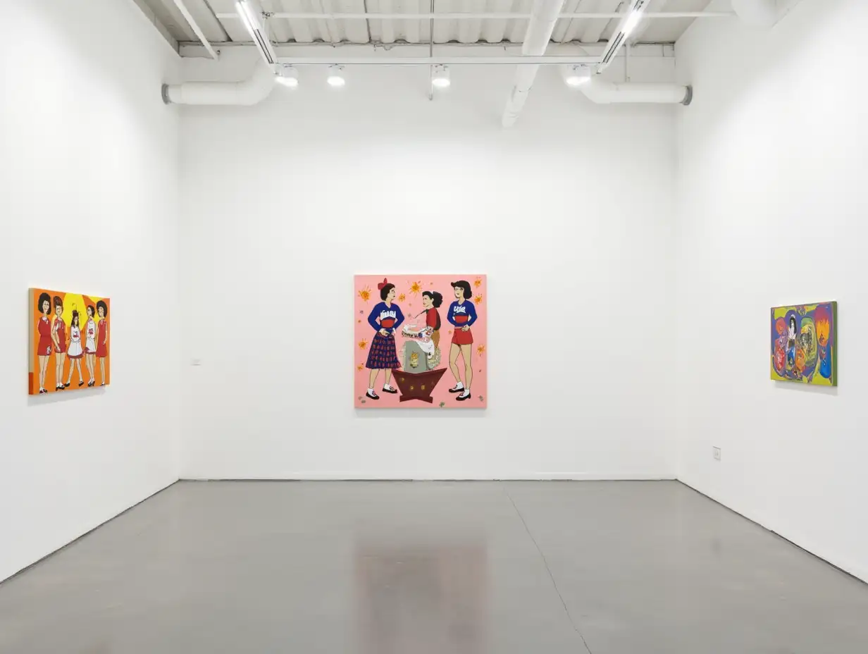 Contemporary-Art-Gallery-in-NYC-Featuring-Martin-KippenbergerStyle-Cheerleader-Formation-Paintings