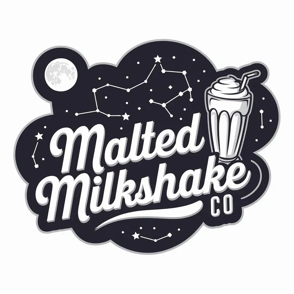 LOGO Design for Malted Milkshake Co Cartoon Milkshake on Cloud with Stars and Moon Theme