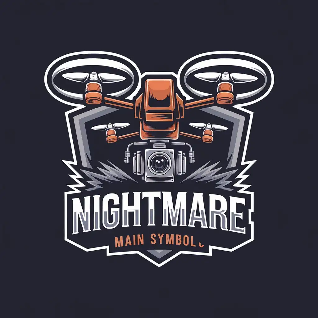 a vector logo design,with the text "nightmare", main symbol:drone camera,complex,clear background