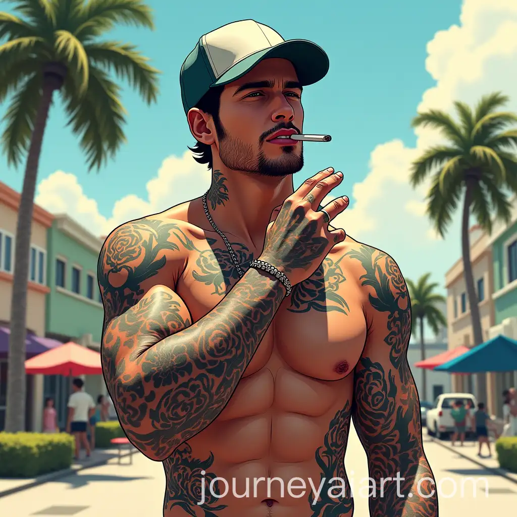 AI-Image-Prompt-ExpansionTattoos-and-Cigarette-in-Miami-GTA-Style-Artwork-with-Studio-Lighting