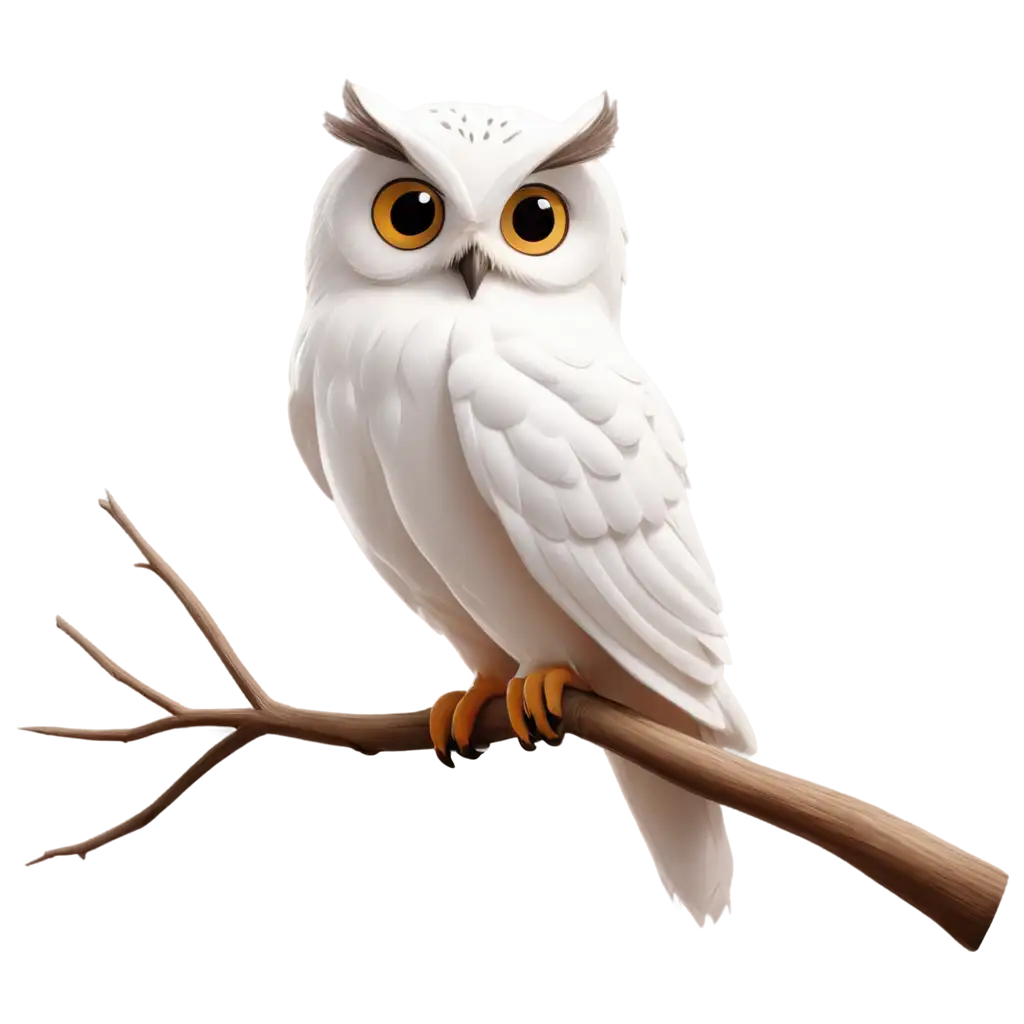 White-Cartoon-Owl-on-a-Branch-PNG-Image-HighQuality-Transparent-Background-for-Versatile-Usage