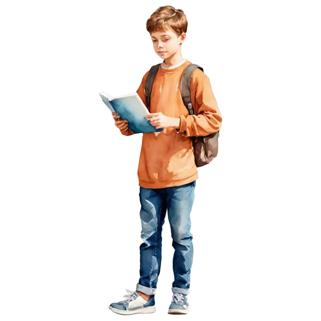 Watercolor-Boy-Studying-PNG-Image-Artistic-Illustration-of-a-Boy-Engaged-in-Learning