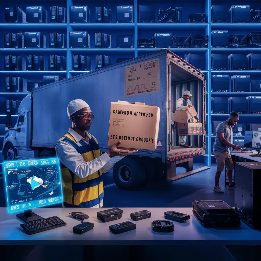 Employee-Scanning-Package-in-Warehouse-with-Holographic-Route-Map-and-Customer-Testing-PC