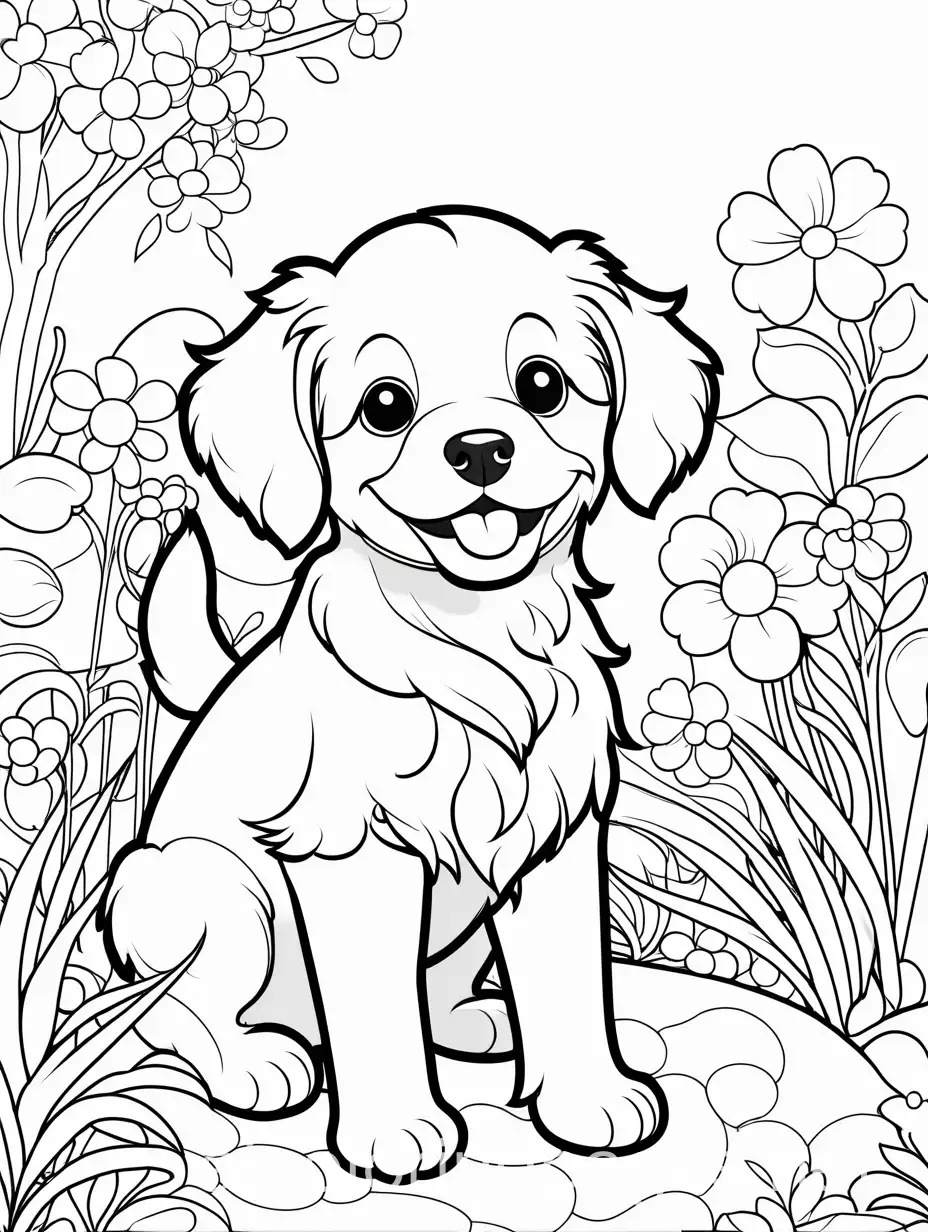 Happy-Cavapoo-Celebrating-Birthday-in-a-Garden-Coloring-Page