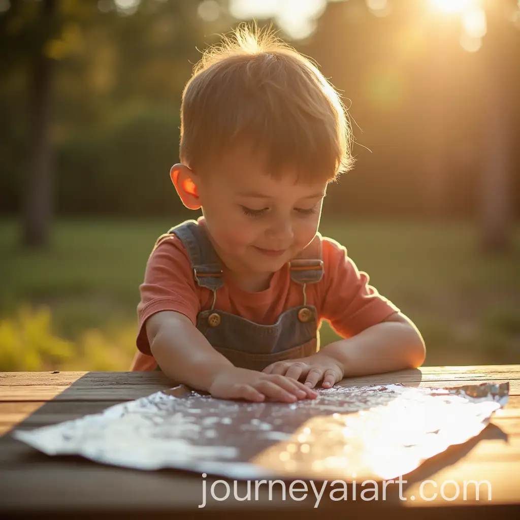Child-Pressing-Foil-on-Foam-Board-in-a-Sunlit-Room