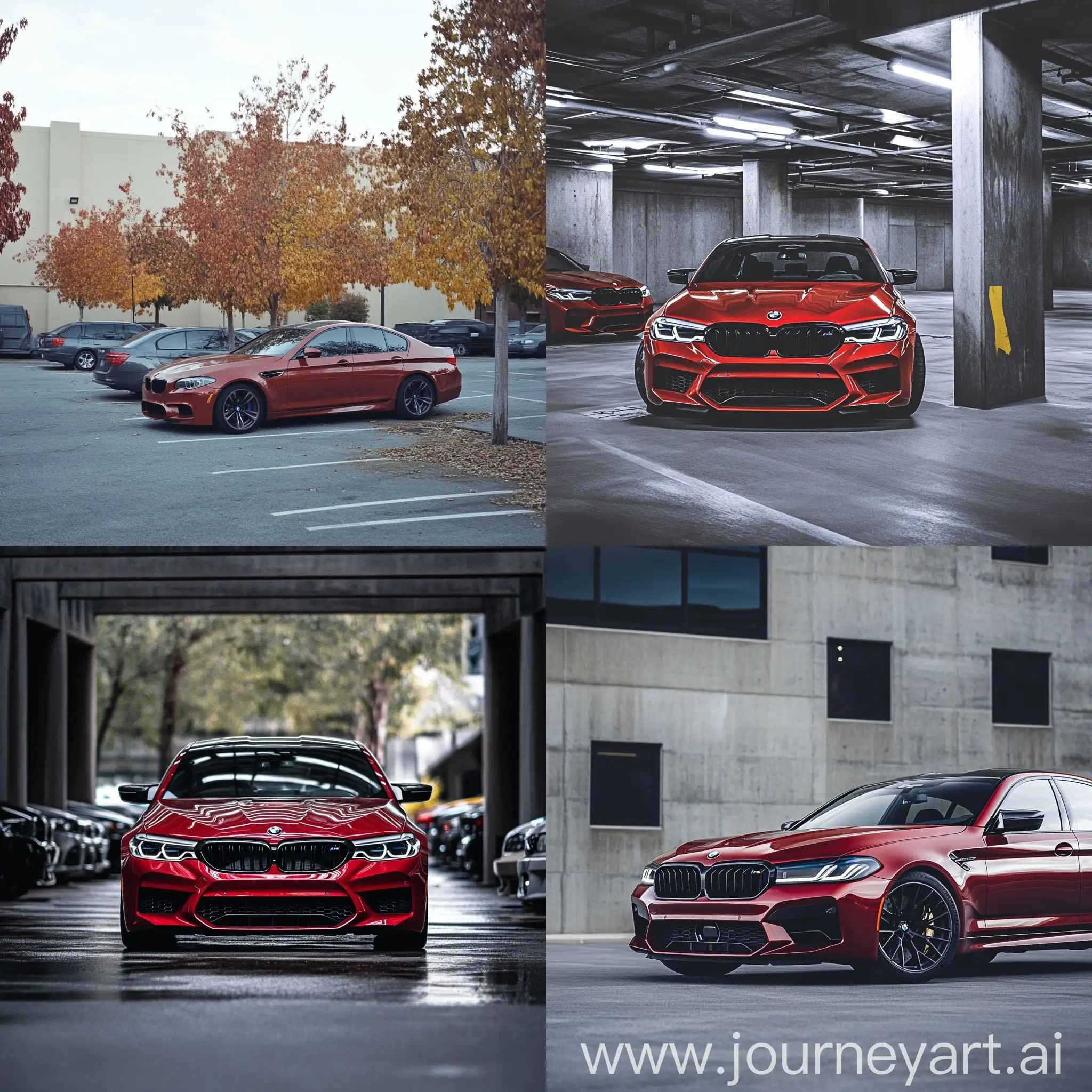 Gray-Parking-Lot-with-Red-BMW-M5