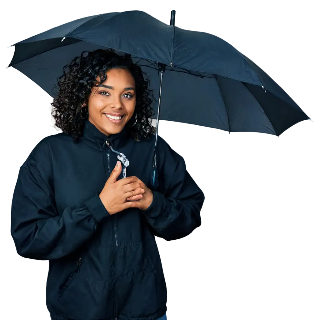 A black woman smiling holding an umbrella